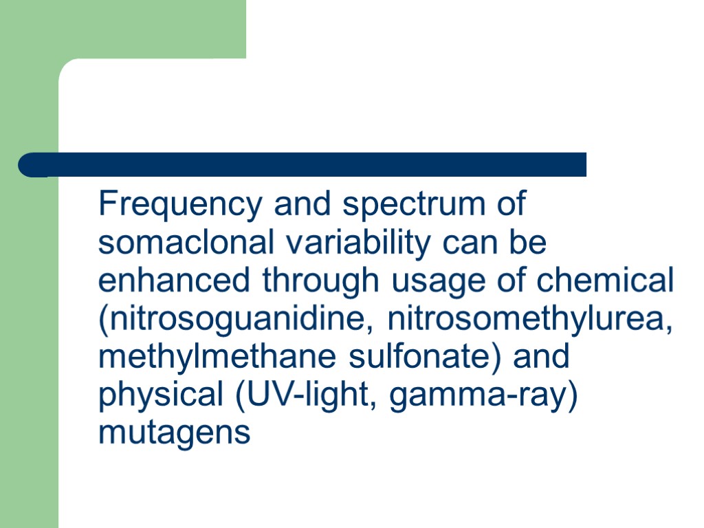 Frequency and spectrum of somaclonal variability can be enhanced through usage of chemical (nitrosoguanidine,